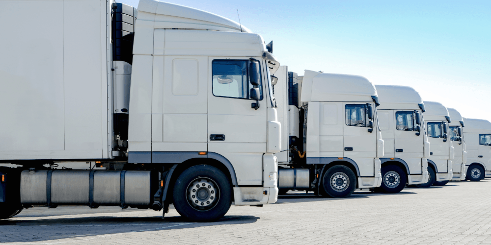 fleet of lorries lined up
