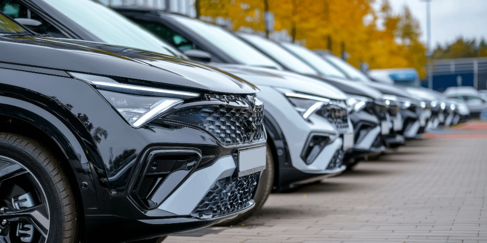 a fleet of vehicles lined up