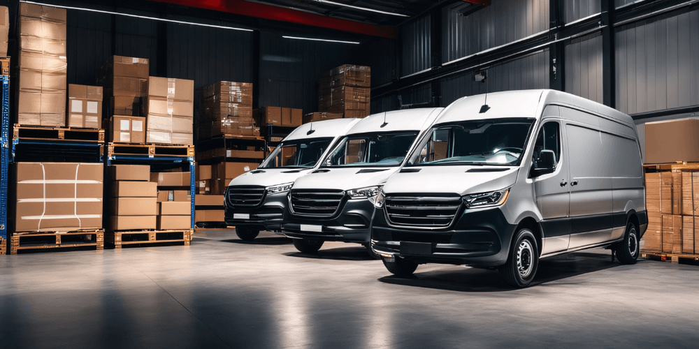 vans lined up in a warehouse